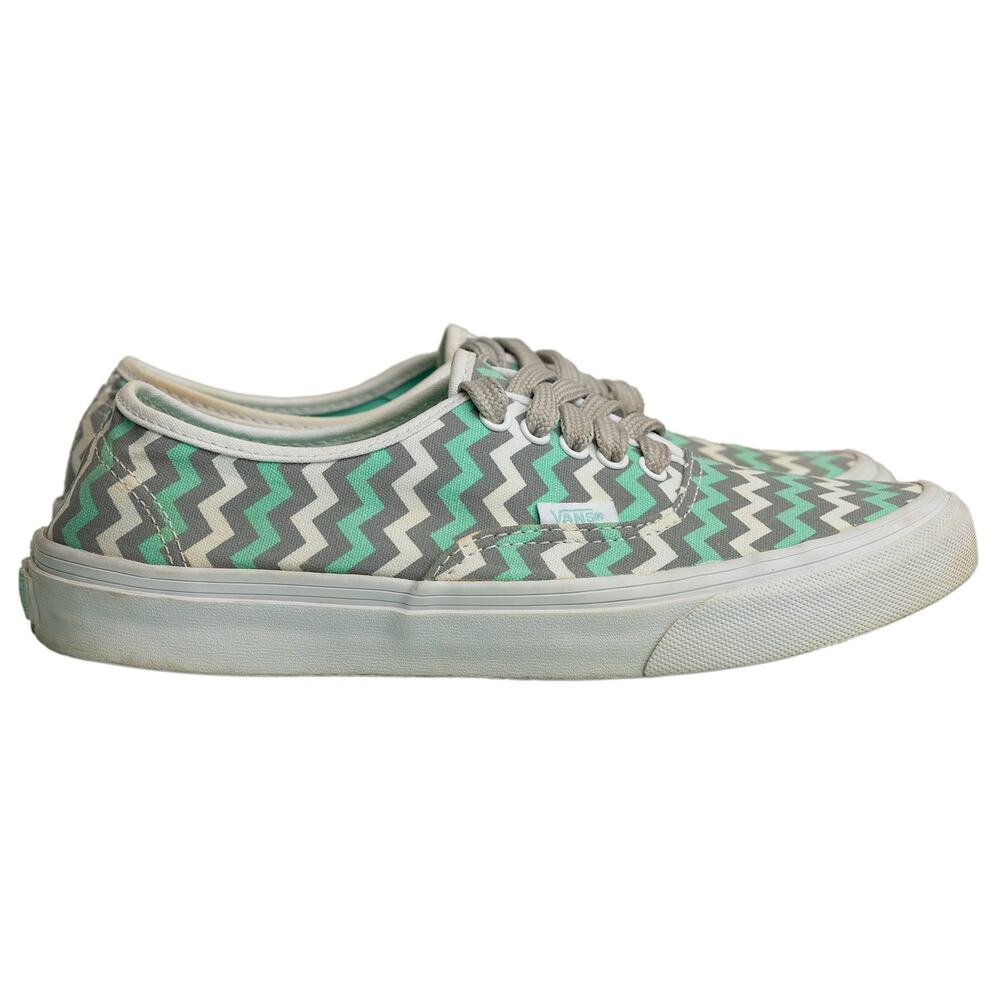 Womens VANS Authentic Teal Zig-Zag Low-Top Canvas Sneaker Flats Kicks -EUC -Sz 8